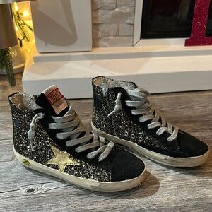Kids Black and Gold Glitter High-Top Sneakers